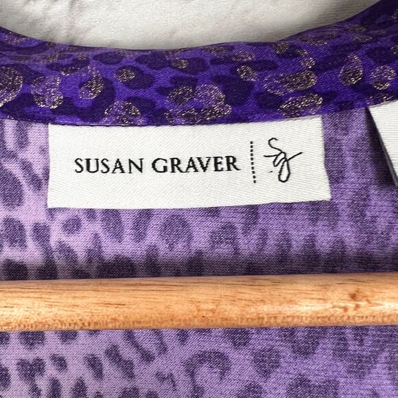 SUSAN GRAVER Womens XL Liquid Knit Purple Gold Metallic Leopard Animal Print Top - Picture 4 of 10